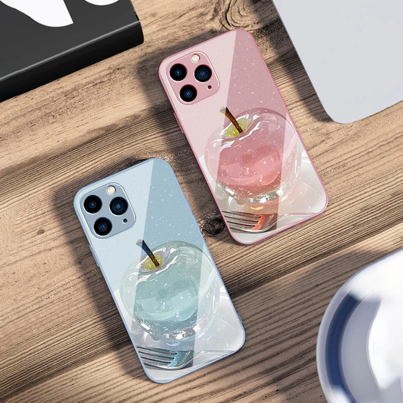 Crystal Apple Pink Purple For IPhone 16 Pro Max 15 Pro 14 13 12 Mini 11 XS M Ax XR 7 8 Plu SE 2022 Tempered Glass Phone Case - Image 6