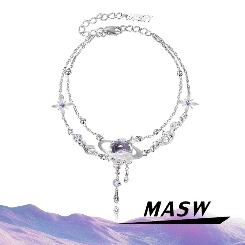 

MASW Original Design Delicate Purple Planet Double Bracelets For Women Girl Trendy Jewelry Personality Popular Accessories