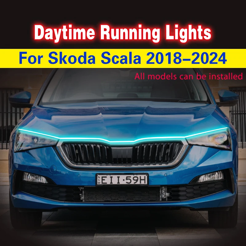 Auto 12v LED Daytime Running Light Daylights Car DRL For Skoda Scala 2018-2024 LED Headlights Waterproof Fog Lamps Light Strip