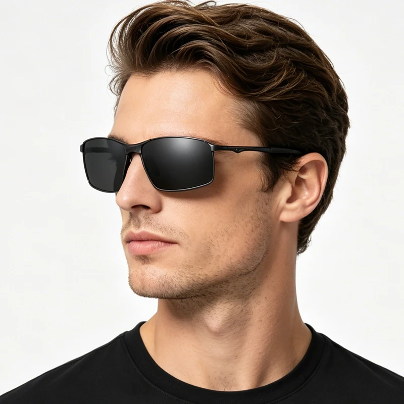 Fashion Driving Polarized Sunglasses Men High Quality Metal Square Male Sun Glasses Stylish Outdoor Anti Glare Travelling Shades