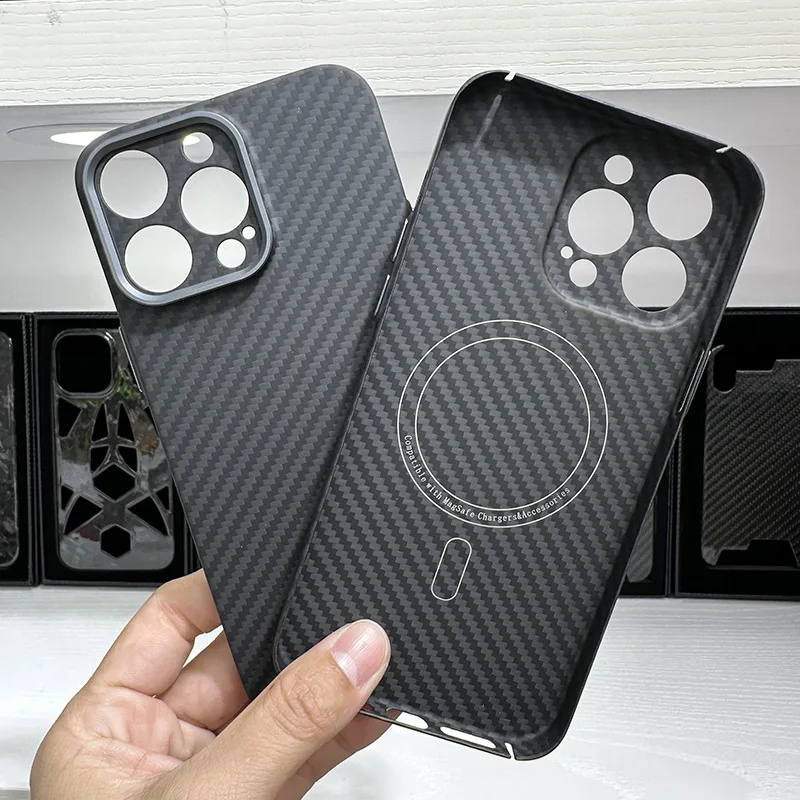 

100% Real Kevlar Carbon Fiber Case with Magsafe for Apple iPhone 16 15 14 ProMax Pro Aramid Camera Protection Back Phone Cover