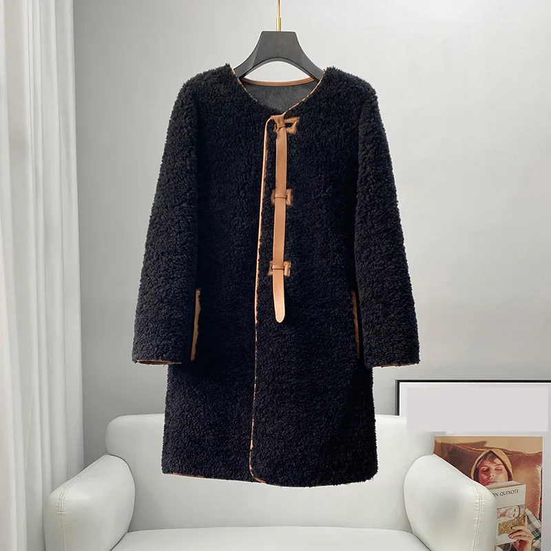 PUDI New Fashion Women Soft Real Wool Fur Coat Sheep Shearing Featured Button Jacket CT296