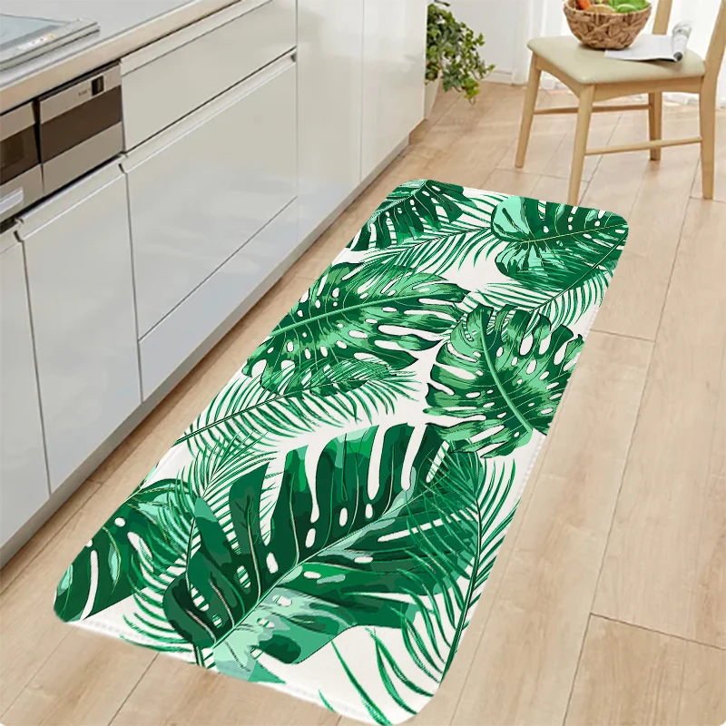 Plant Green Leaves  Bedroom Rug Entrance Simple Anti-slip Flannel Bath Living Room Hallway Floor Mats Carpet Bedside Foot Mats