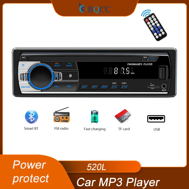 

BQCC 1 Din Car BT MP3 Player Handfree FM USB TF AUX LED Display Autoradio Power Protection Vehicle Stereo