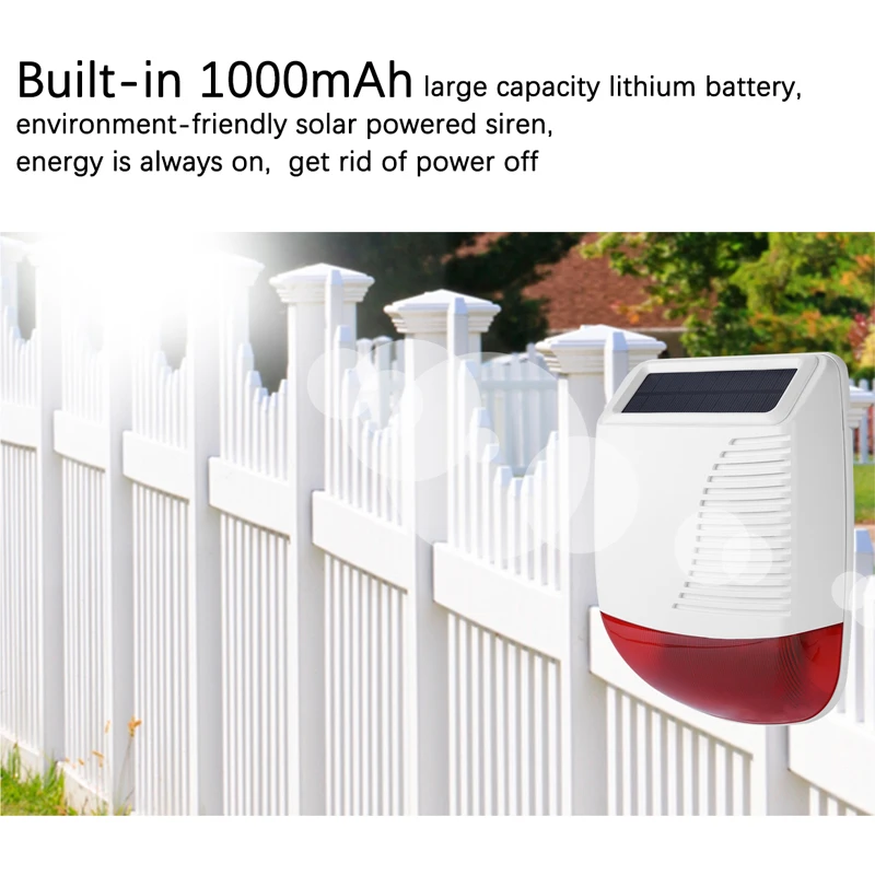 433MHz Wireless Solar Siren Alarm Sound Light Flash 110dB Outdoor Strobe Waterproof for Home Security Alarm System Smart Burglar