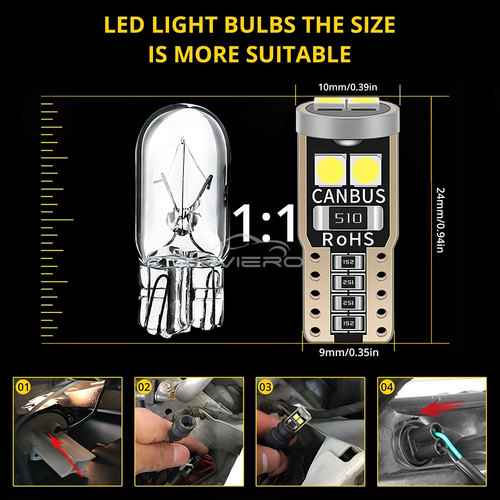 2/4/10PCS Auto Reading Lamp Super Bright T10 W5W LED Bulb Canbus Car Interior Dome Door Glove Box Trunk License Plate Light 6SMD - Image 6