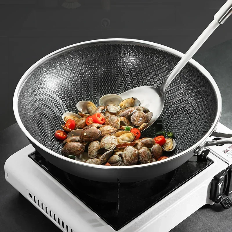 

2024 New Kitchen Wok Non Stick Pan Fried Steak Cooking Tools 316 Stainless Steel Frying Pan Induction Cooker Gas Stove General