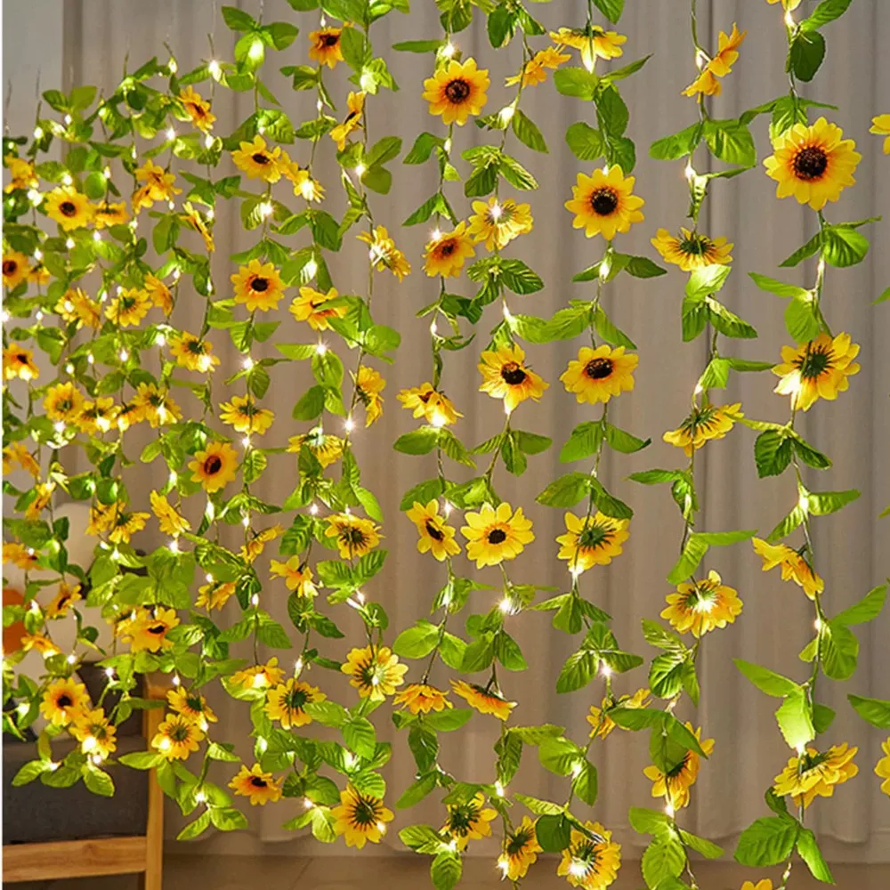 

Sunflower Solar Artificial Fairy String Lights Rose String Light Garland Green Leaf Vine Light for Garden Party Wedding Decor