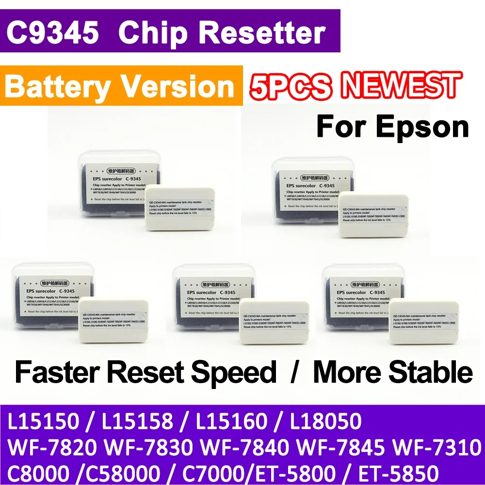 C9345 5PCS Battery Version Maintenance Tank Chip Resetter for Epson T-8550 ET-8500 ET-16000 L8050 L15158 L15168 L15150 L15160