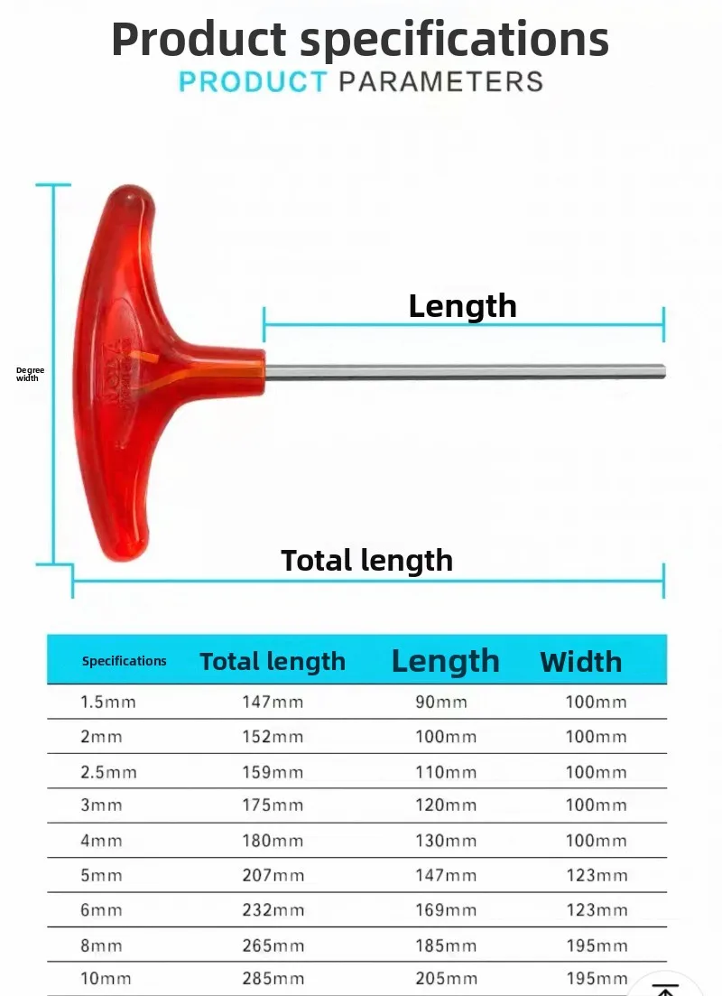 NODA Japanischer T-förmiger Sechskantschlüssel, metrisch, 1,5 - 10 mm, einzelner roter Griff, T-förmiger Sechskantschlüssel, ideal für mechanische Reparaturen – Detail 3