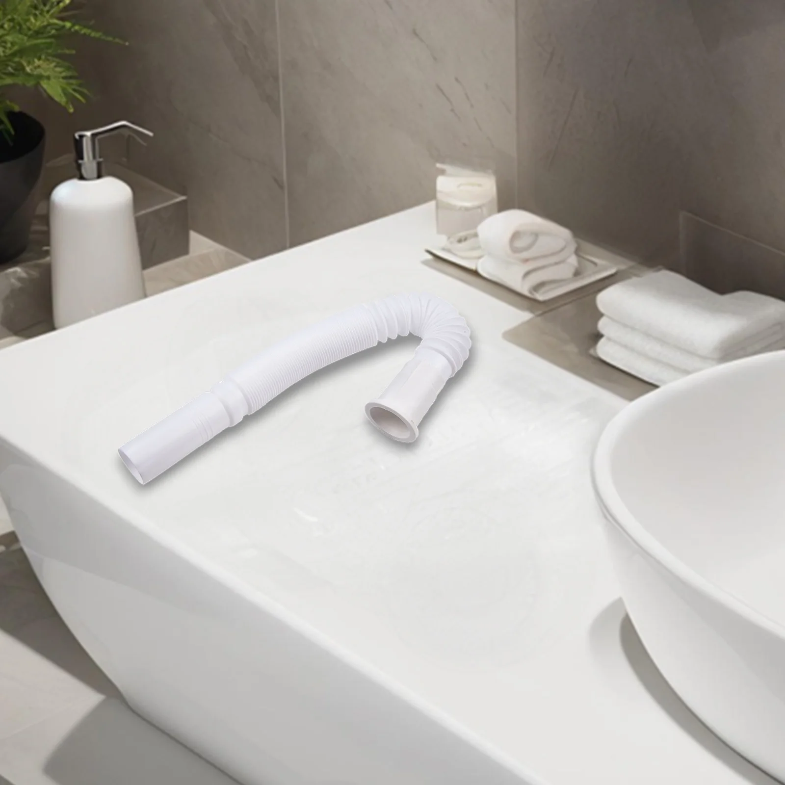 Plastic Drain Pipe Waste Pipe White Pipe 70cm Long Resistant Rustproof Kitchen Bathroom Home Flexible Plastic Drain