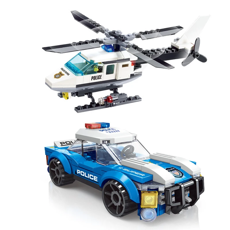 City Police Helicopter Car Plane Building Blocks MOC Classic Aircraft Model Assemble Bricks Educational Toy For Children Gifts