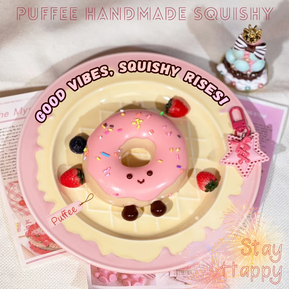 Brinquedo mole de silicone de qualidade alimentar de donut, mole de taba artesanal, brinquedo de aperto de recuperação lenta adesivo macio cremoso, paródia de jogo feliz