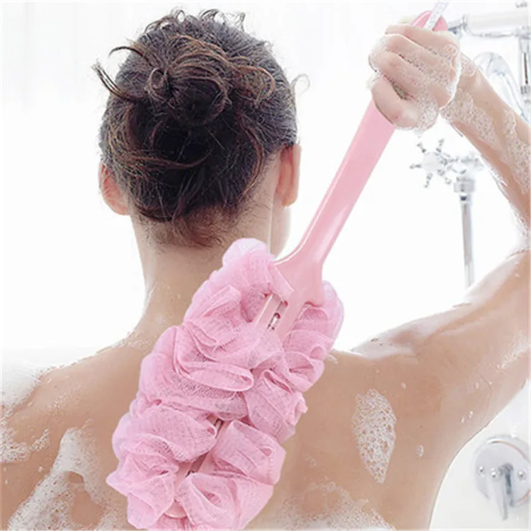 Long Handle Hanging Soft Mesh Back Body Bath Shower Scrubber Brush Sponge For Bathroom Shower Brush New Arrival