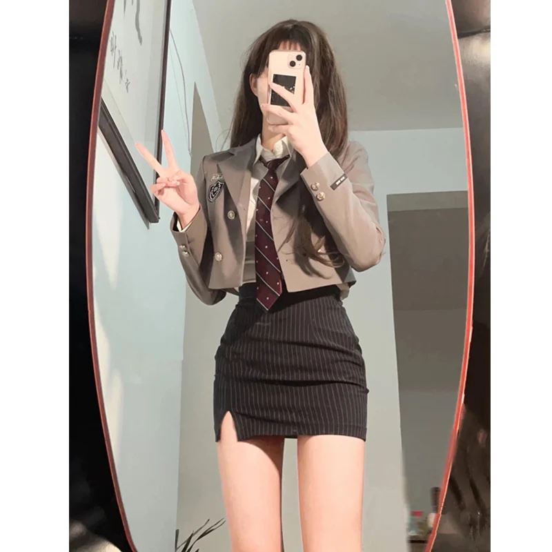 Vestido orme JK F de Outono Estilo Escolar de Drama Coreano Conjunto de Duas Peças Estilo Suave para o Dia a Dia S...