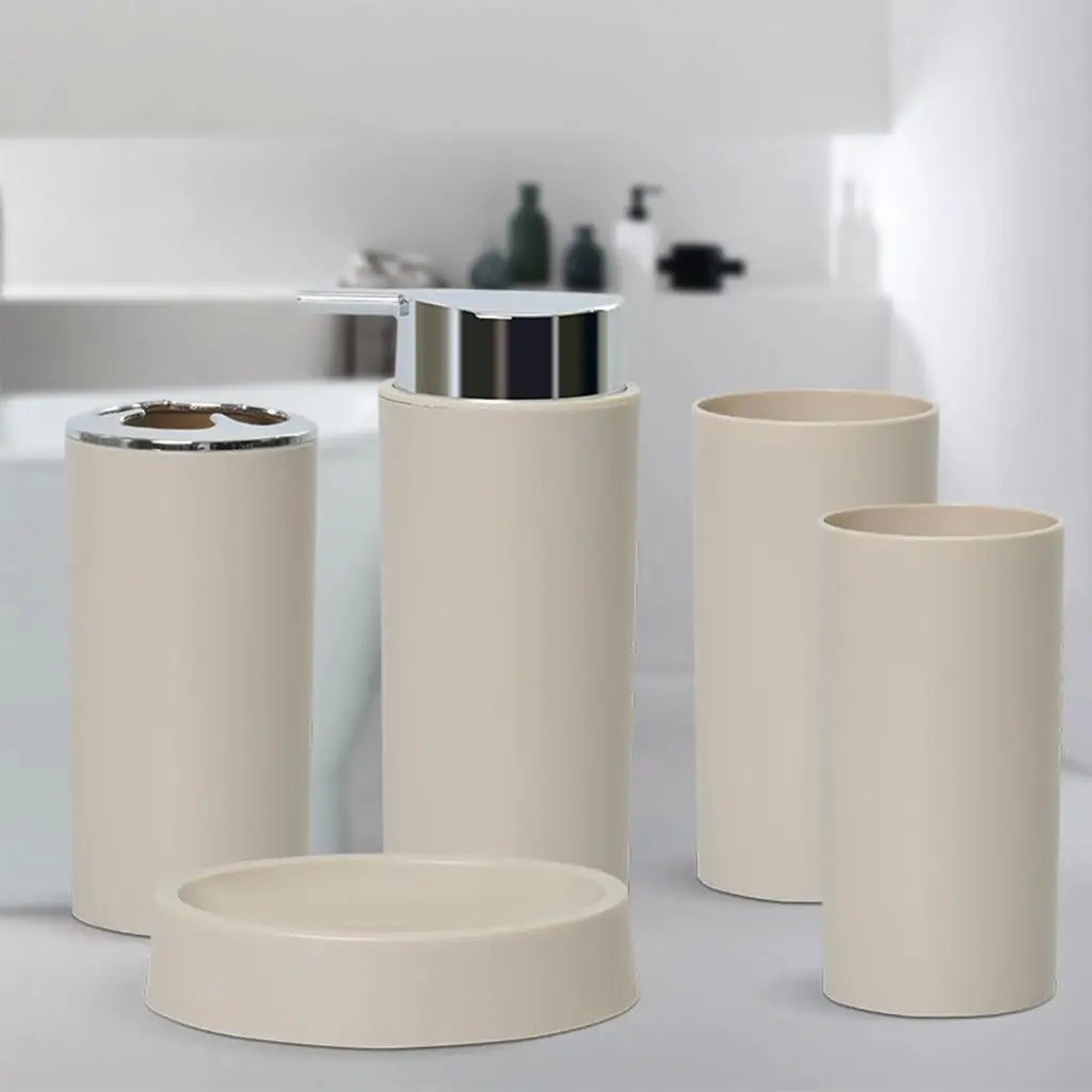 5Piece Bathroom Accessories Set Luxury Toothbrush Cup Soap Dispenser Vanity Soap Dish Tumbler Toothbrush Holder