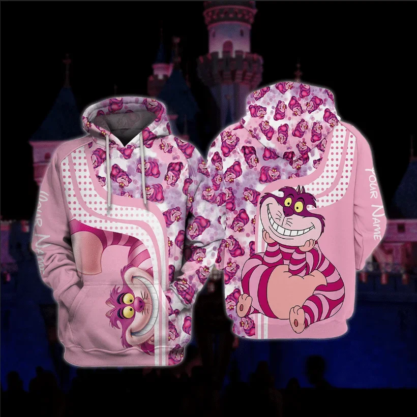 Disney Cheshire Cat Pink Cat 3D Hoodie Disney Personalized Mouse Hoodie Casual Vintage Hoodie