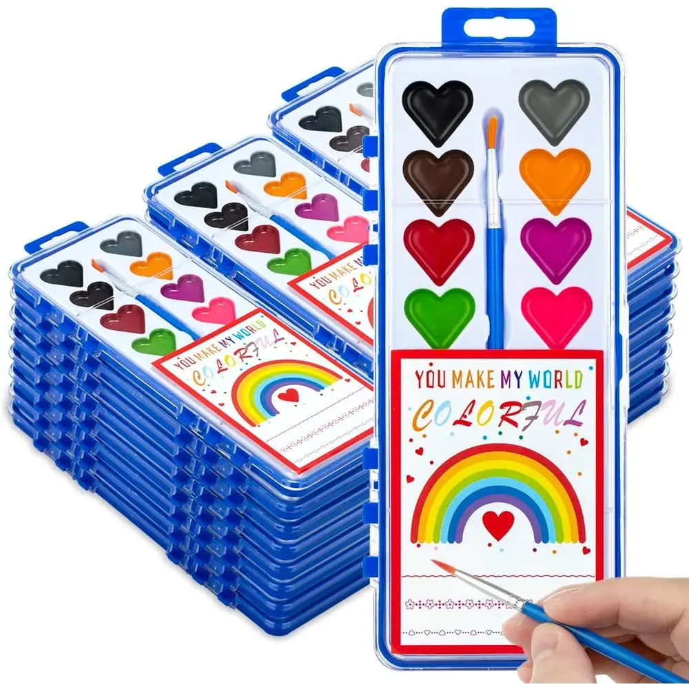 

Valentines Day Gits or Kids, 24 Pack Watercolor Paint Set with Paintbrush or Kids, Prizes Exchange Gits Valentines Party avor Pr