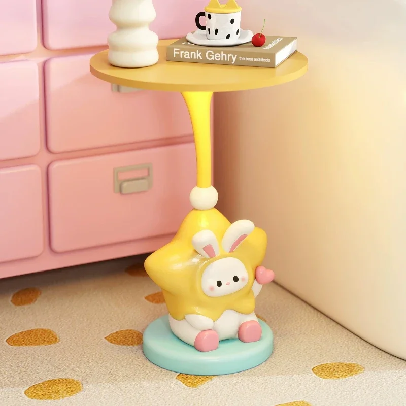 *T%  Rabbit Star End Table, Sofa Side Shelf for Bedroom, Floor Standing Nightstand Decor, Cartoon Animal Accent Furniture