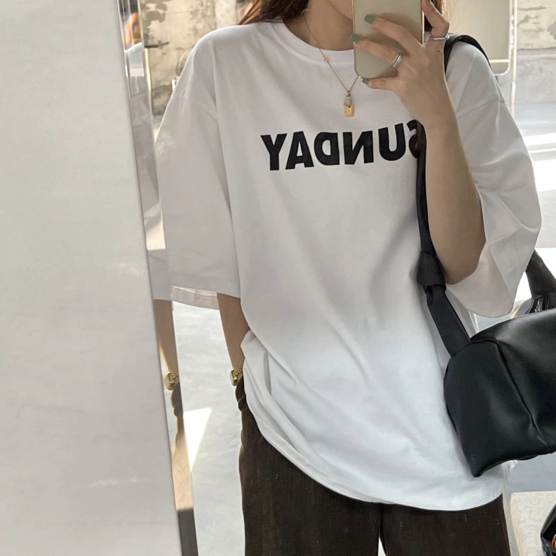 DAYIFUN女性用半袖Tシャツレタープリント大サイズ原宿トップスレディース服韓国女性用ルーズティーズ夏のファッション