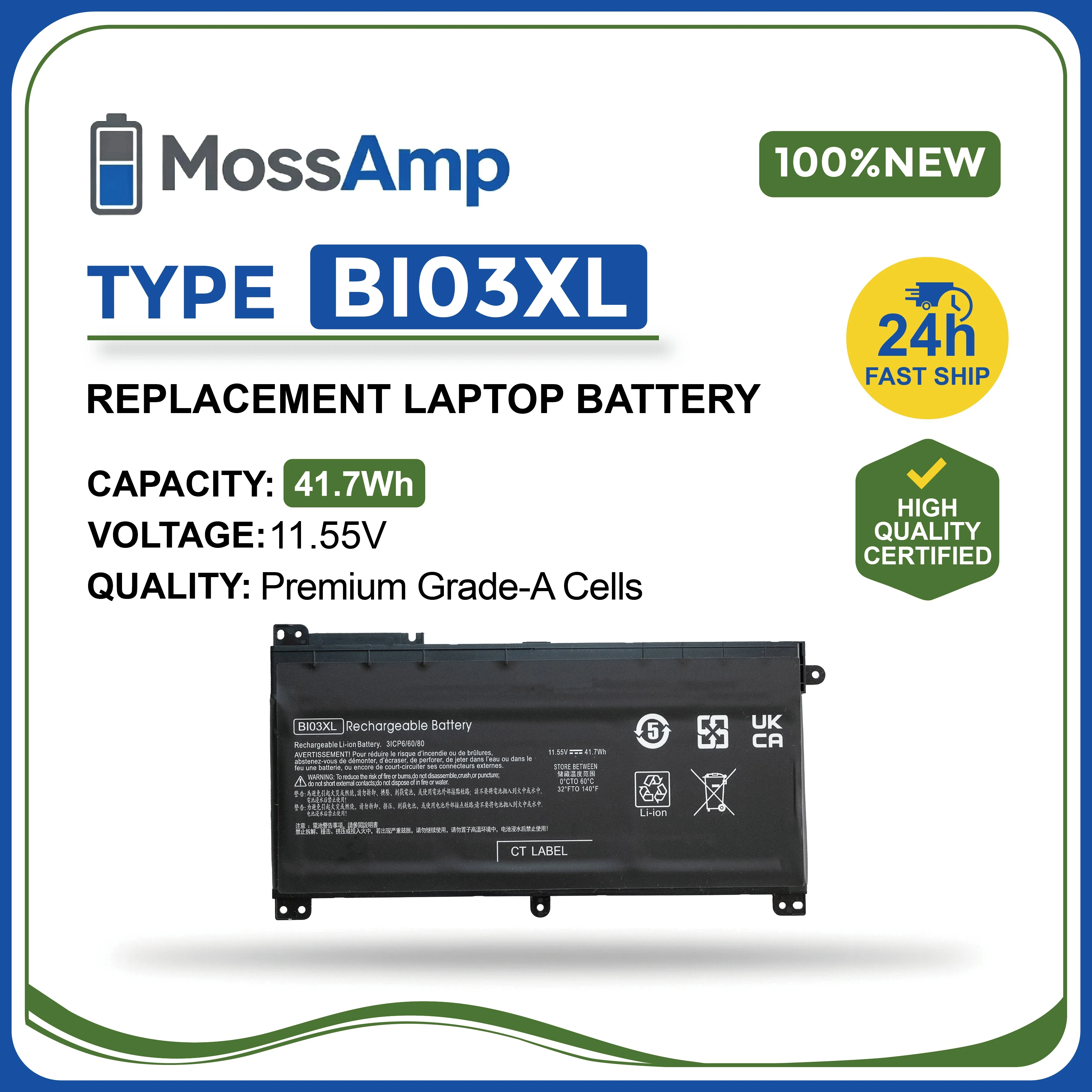

MossAmp BI03XL/BI03/ON03XL for HP Pavilion X360 13-U100 M3-U 14-AX010 TPN-W118 HSTNN-LB7P Stream 14