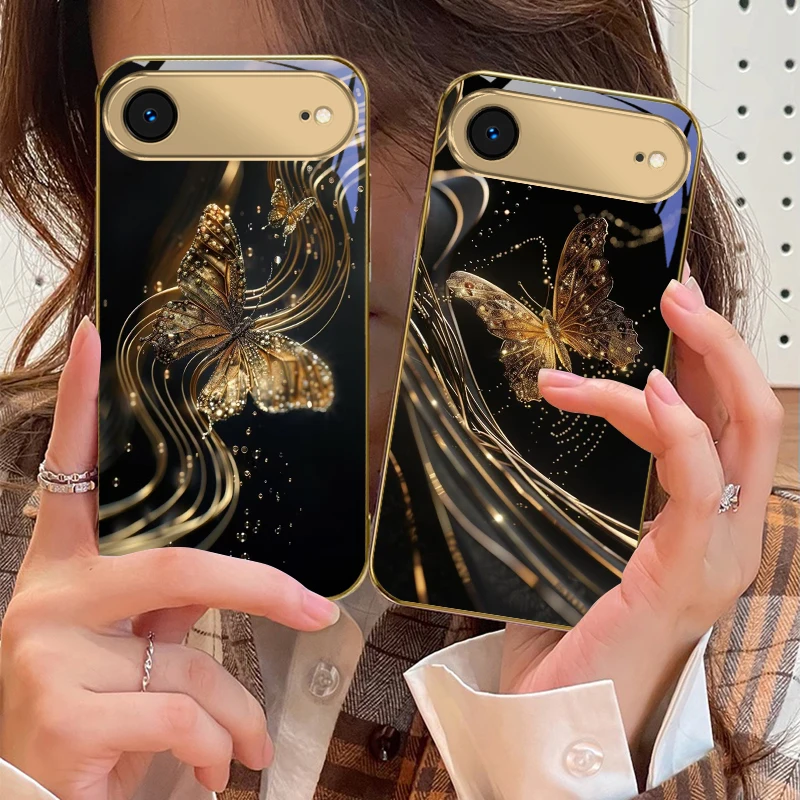 

The Golden Butterfly For IPhone 17Pro Max 16 17 Pro 15 Pro 14 13 Plus 12 Mini 11Pro Max XR 16E 17Air Golden glass phone case
