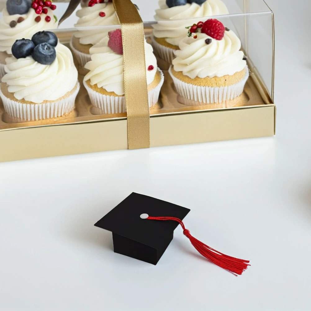 

50pcs Candy Boxes Black Red Tassel Keepsake Storage Decorative Containers Party Favors Graduation Season Decorations Chocolate