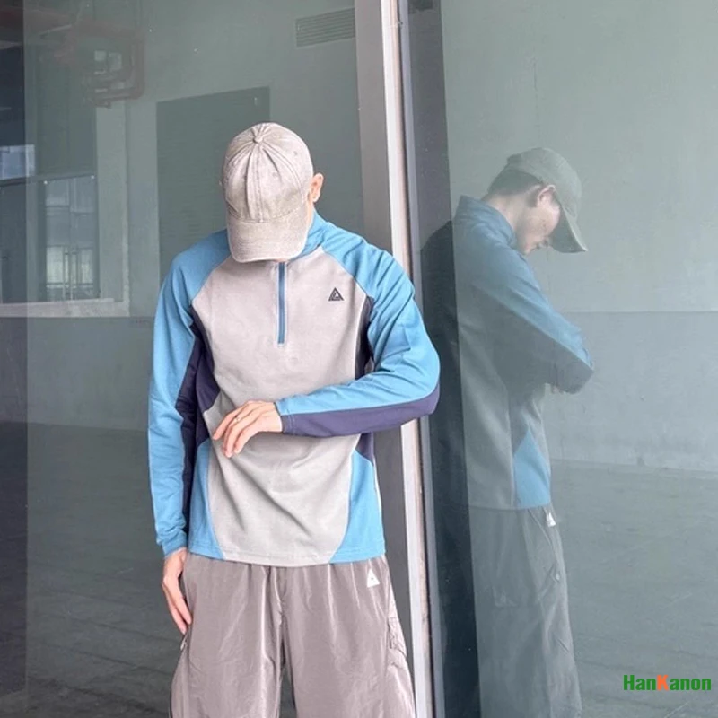 

Color-Blocking Semi-Zip Quick-Drying & Moisture-Wicking Sports Long-Sleeve T-Shirt for Men and Women with Autumn