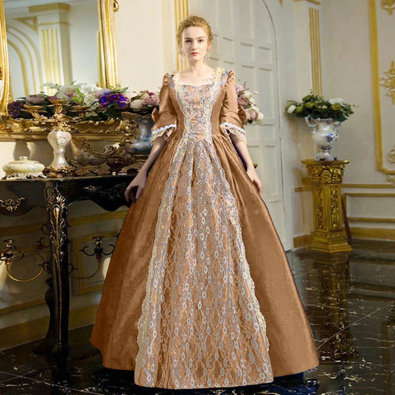 medieval princess dress aesthetic 18th Century Medieval Dress Women High Waist Half Sleeve Ball Gown Princess  Lace Patchwork Satin Dress Queen Renaissance Costume