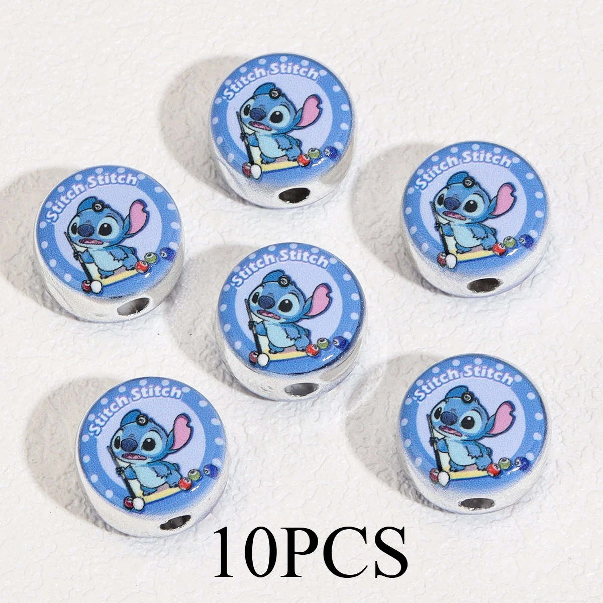 Miniso 아크릴 양면 인쇄 만화 스티치 KT 고양이 플랫 라운드 비즈 DIY 수제 보석 펜던트 액세서리 재료