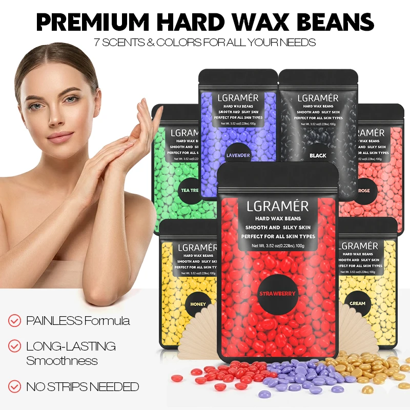 Perlas de Cera Depilatoria para Cabello Grueso, Espátulas para Cera Depilatoria para Rostro, Espalda, Pecho, Área del Bikini, Piernas, para Cualquier Calentador de Cera