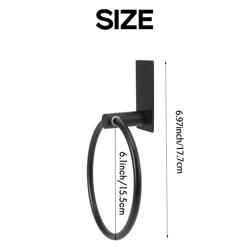 Y51A-Towel Ring/Hand Towel Holder - Self Adhesive Round Towel Rack Black Hand Towel Bar For Bathroom, Stainless Steel