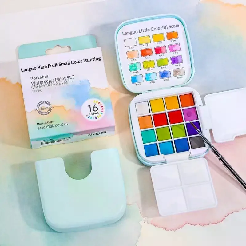 

1 Set Travel Sketching Painting Box 16 Colors Mini Solid Watercolor Paint Kit With Brush & Palette For Art Drawing Sketching