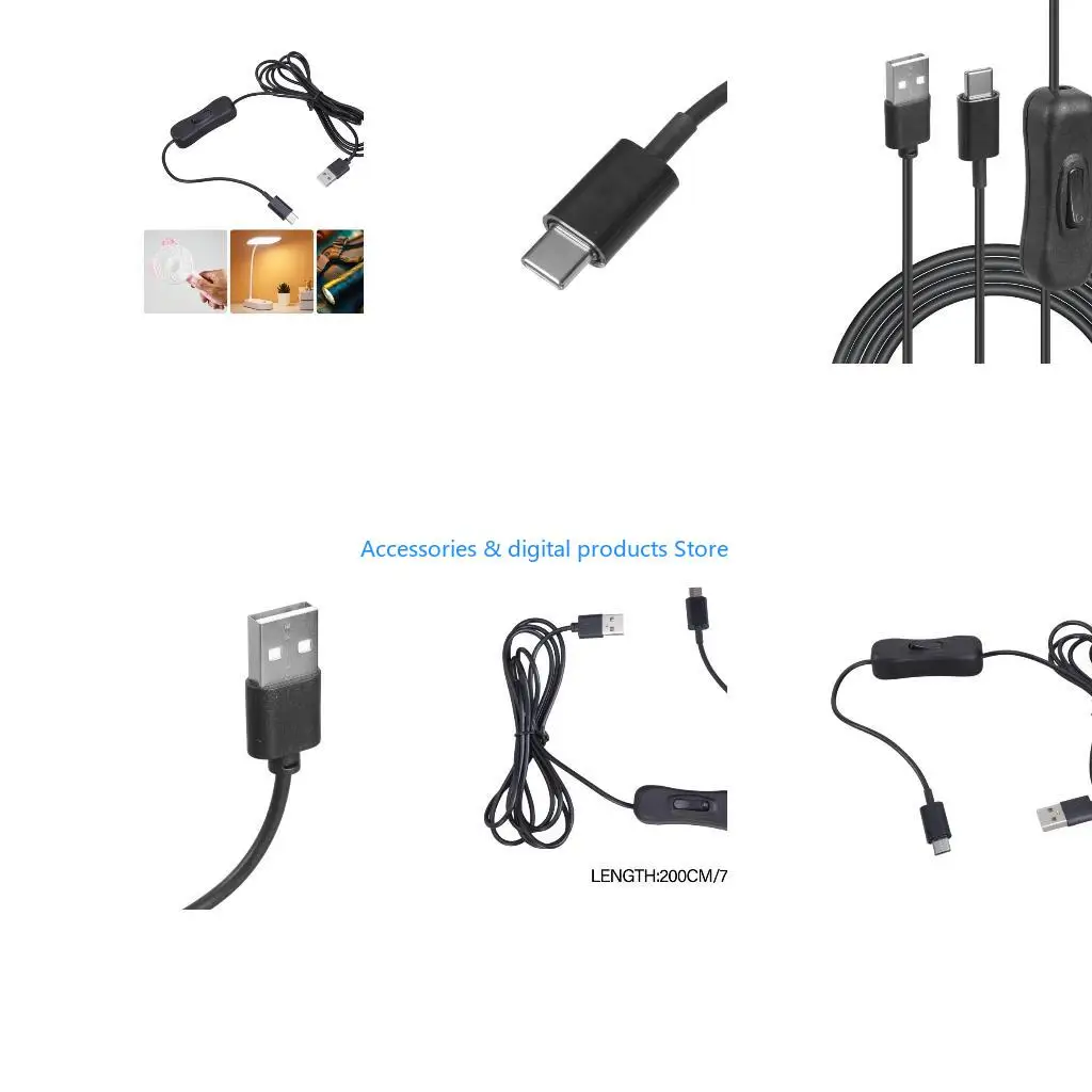 77JD USB To Type C Power Cable with Switches 2m Length Cord for Various 5V Electronics
