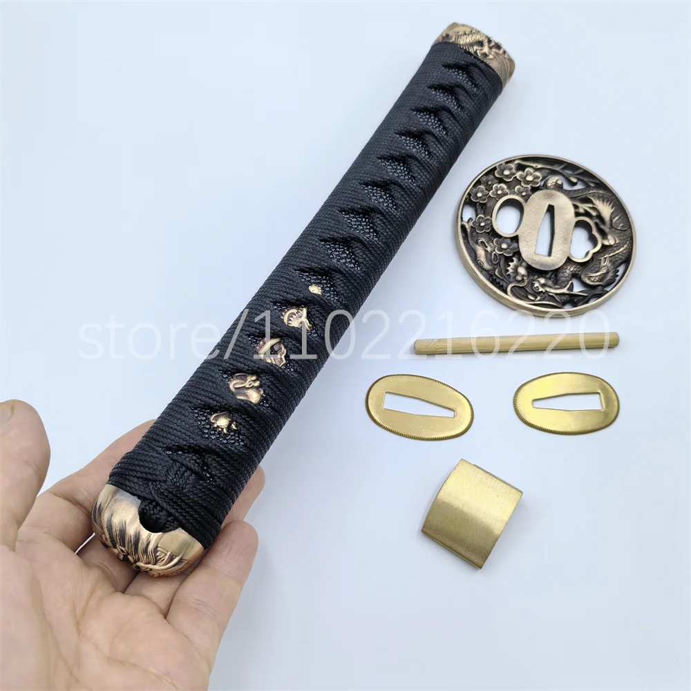 

A Set Very Exquisite 26cm Handle Tsuka Brass Handguard Gaurd Tsuba Habaki Seppa For Japanese Samurai Katana Sword Fittings