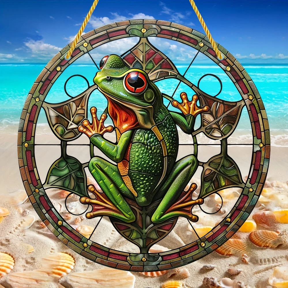 

Charming Frog Stained Glass Window Hanging-Acrylic Light Catcher For Indoor&Outdoor Decor,Patio,Home Office-Unique Gift Idea