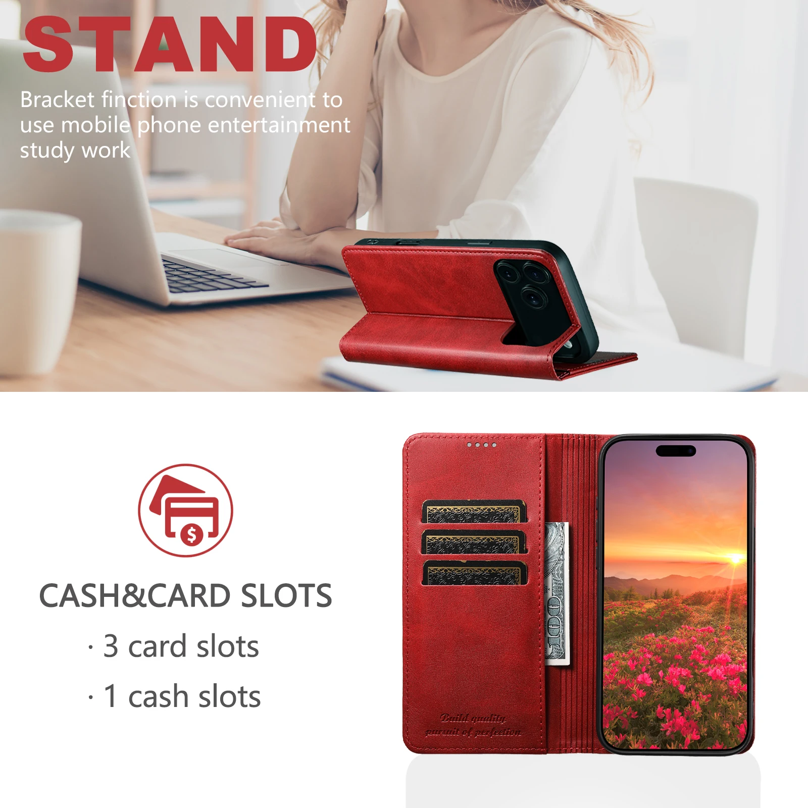 SUTENI Kunstleder-Kartenhalter-Standfunktion-Geldbörse Magnet-Flip-Cover Handyhülle für iPhone 18 Pro Max 17 16 Plus 15 Pro 14 13 12 – Detail 29