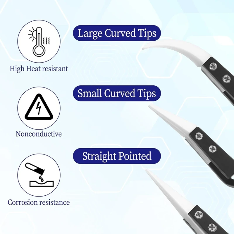 B28C-6 Pcs Ceramic Reverse Solder Tweezers, Anti-Magnetic Pointed And Curved Tips Tweezer Set For Solder Pinching Coils