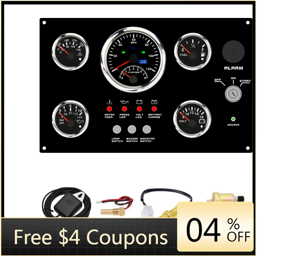 5-fach Multifunktions-GPS-Tachometer-Set mit schwarzem Zifferblatt für Boote