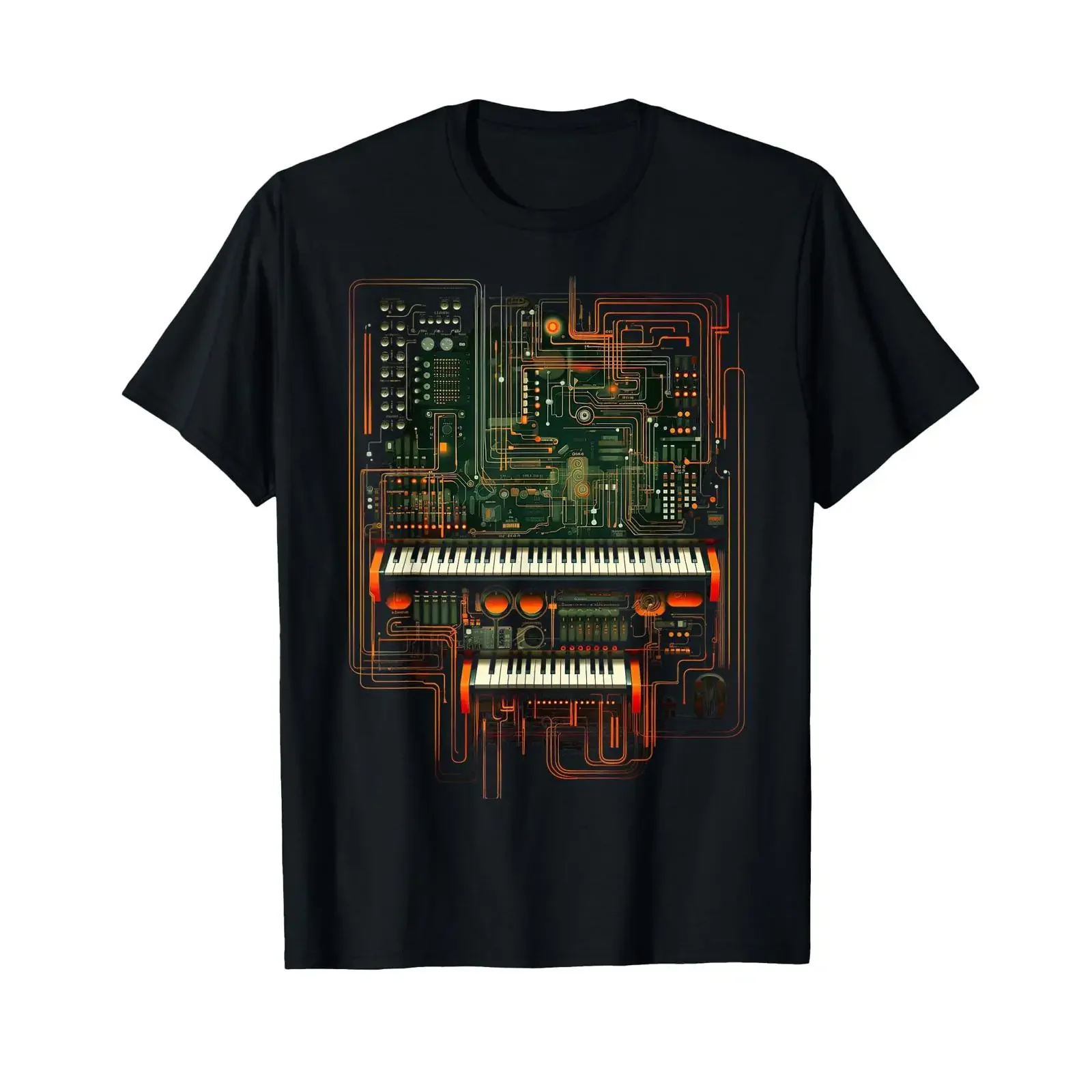 Modular Synthesizer Electronic Music with Keyboard Analogue T Shirt vintage Washed Slightly homme graphic Comfortable Stretched