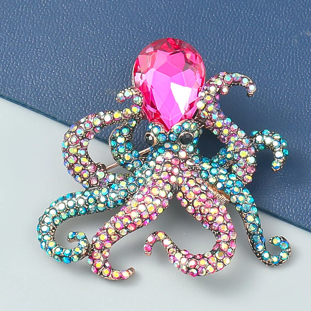 Funny Octopus Brooch Rhinestone Pins Collar Costume Jewelry Brooches For Women Gifts Birthday Unique Shawl Alloy Girl