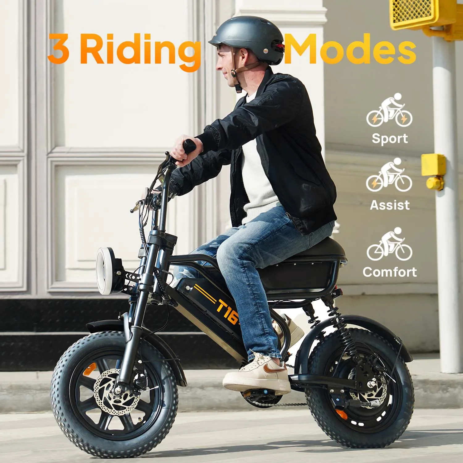 URLIFE T16 Ebike 500W Power 48V 13Ah 80Miles Range 16×3.0 Fat Tire Full Suspension LCD Display Commuter Electric Bike with Storage Box Lights Adult Holiday Gift