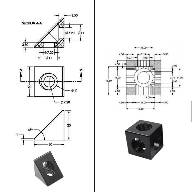 10 Stks/partij 2020 Aluminium Blok Cube Prism Connector Wiel Regulator Hoek V-Slot Drie Manier Connector 90 Graden Hoek