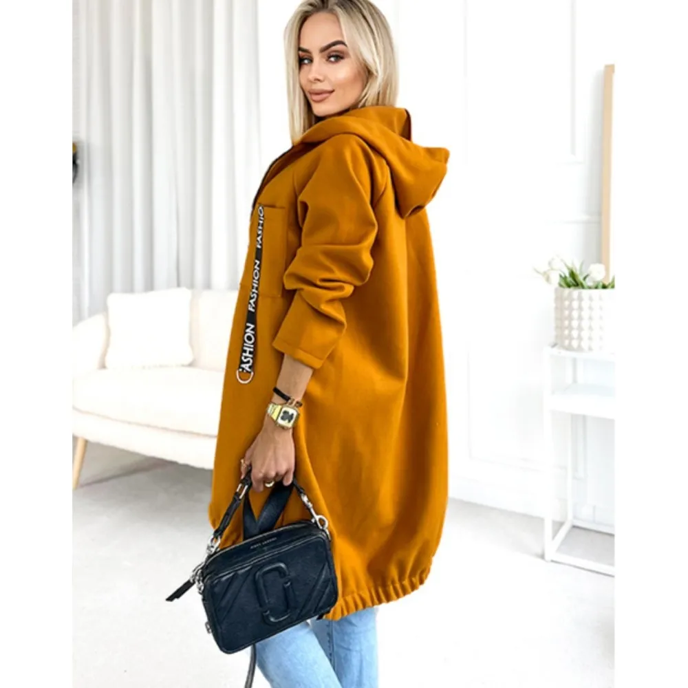 2025 Women's Hooded Sport Fleece Hoodie Coat For Autumn Winter Casual Long-sleeved Zipper Warm Long Windbreaker Jacket Female