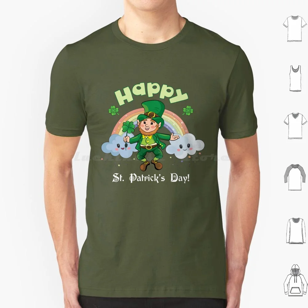 Cute Day Leprechaun With Rainbow T Shirt Cotton Men Women DIY Print Day Green Leprechaun Shamrock Irish Lucky Clover Ireland