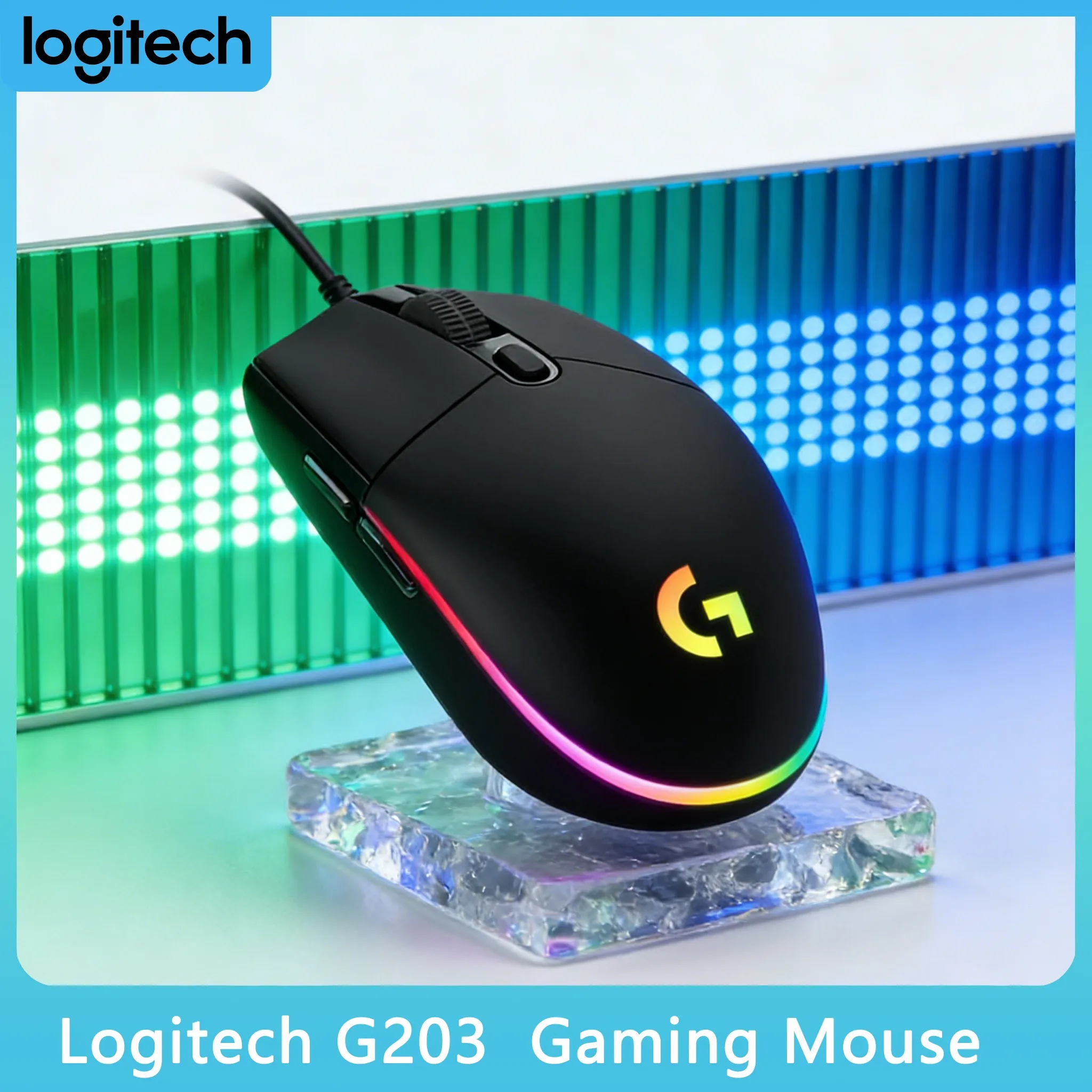 

Игровая мышь Logitech G203 с проводным подключением, противоскользящими боковыми накладками и комфортным захватом