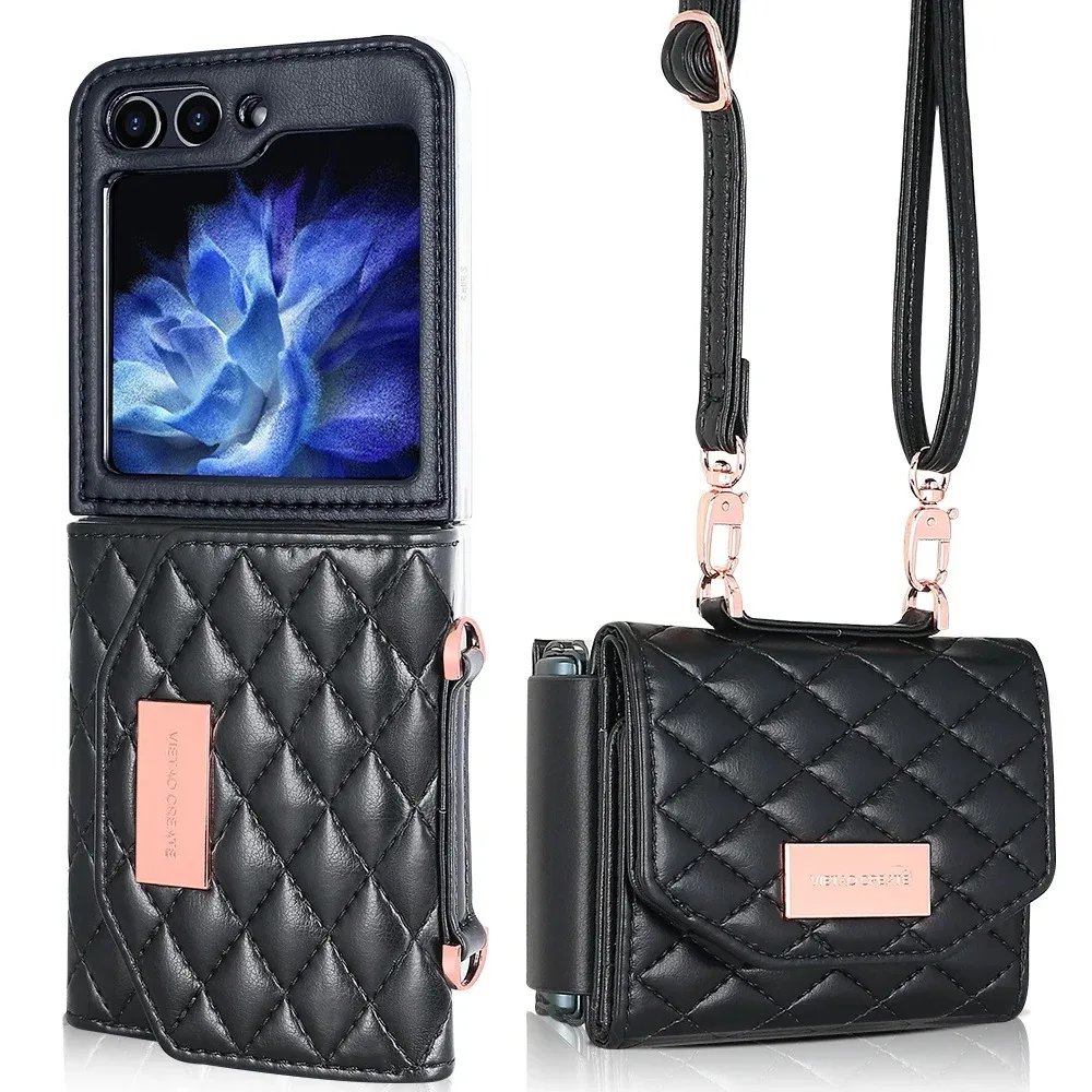 

Crossbody Wallet with Card Holder Leather Phone Case Suitable For Samsung Galaxy Z Flip7 Flip6 Flip5 Flip4 Protective Cover