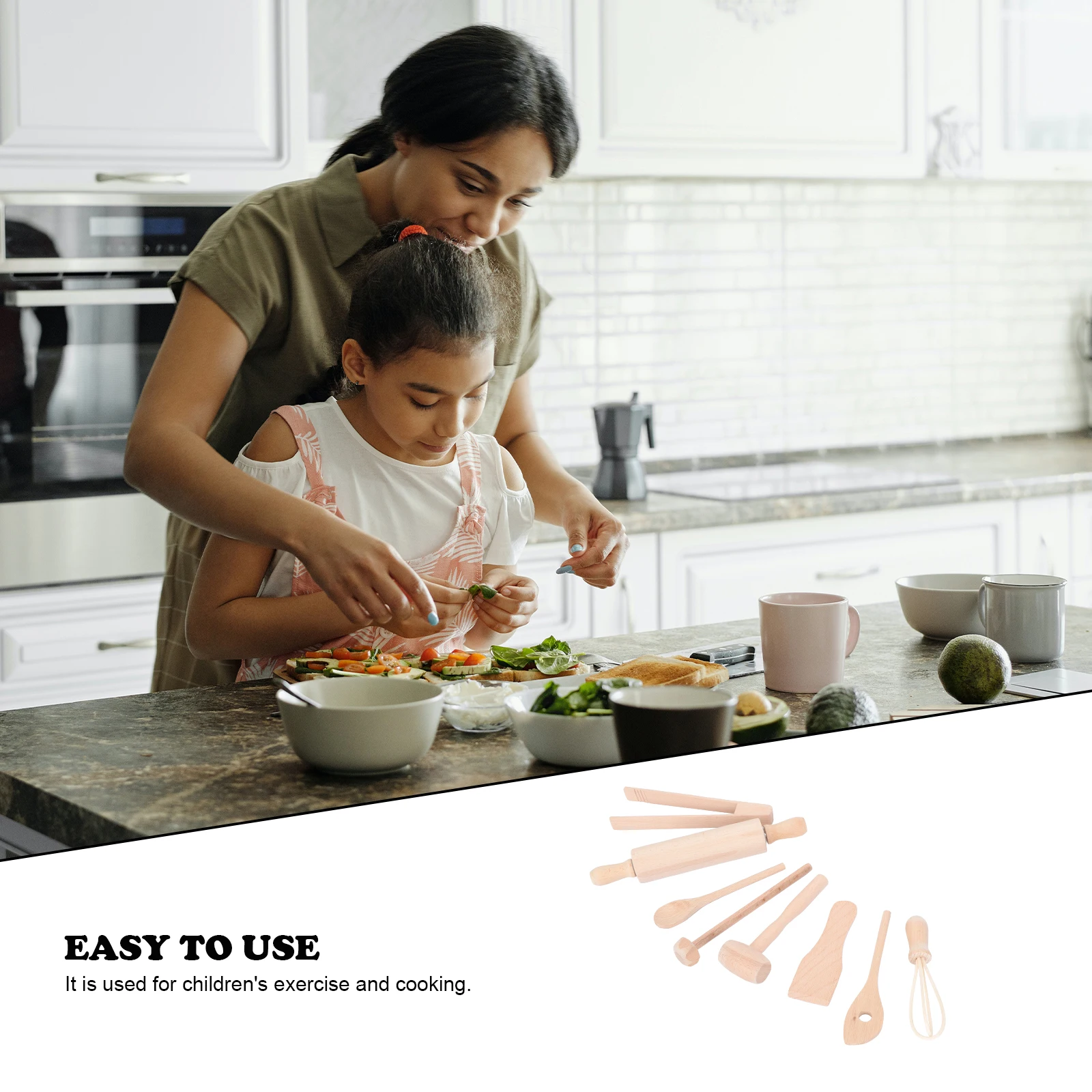 

Wooden Children's Kitchenware Childrens Playset Toys Pretend Appliances Toddler Utensils