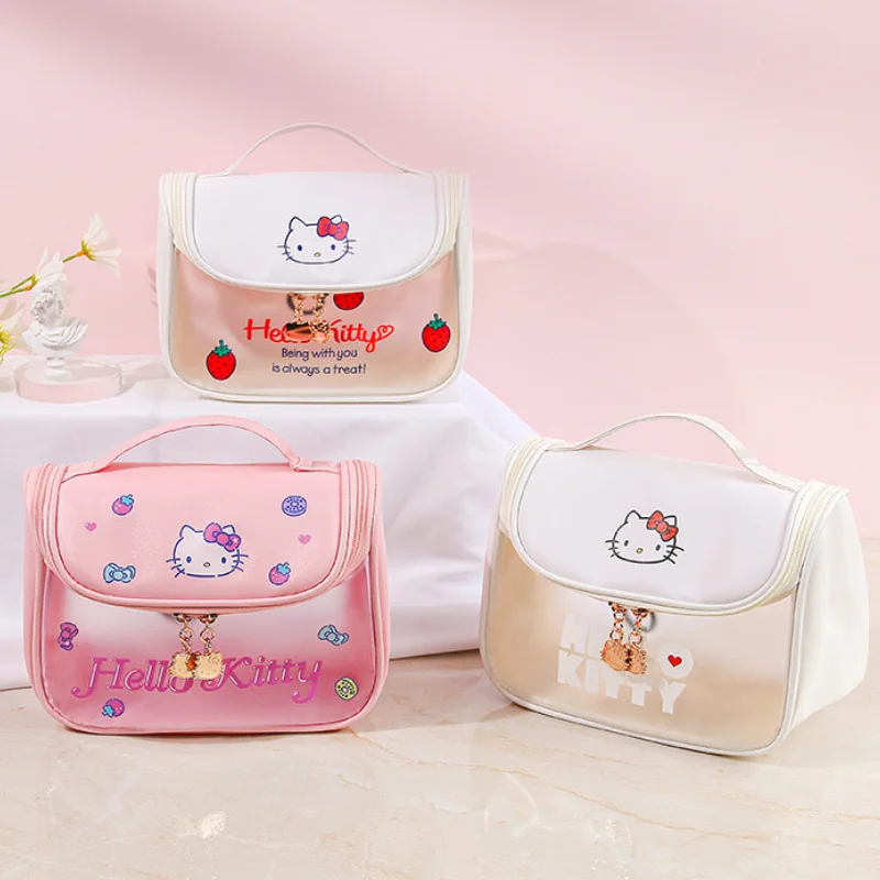 

Cute Sanrio Hello Kitty Makeup Bag Kuromi Cinnamoroll Pvc Cosmetic Zipper Portable Bag Travel Wash Pouch Female Make Up Handbag