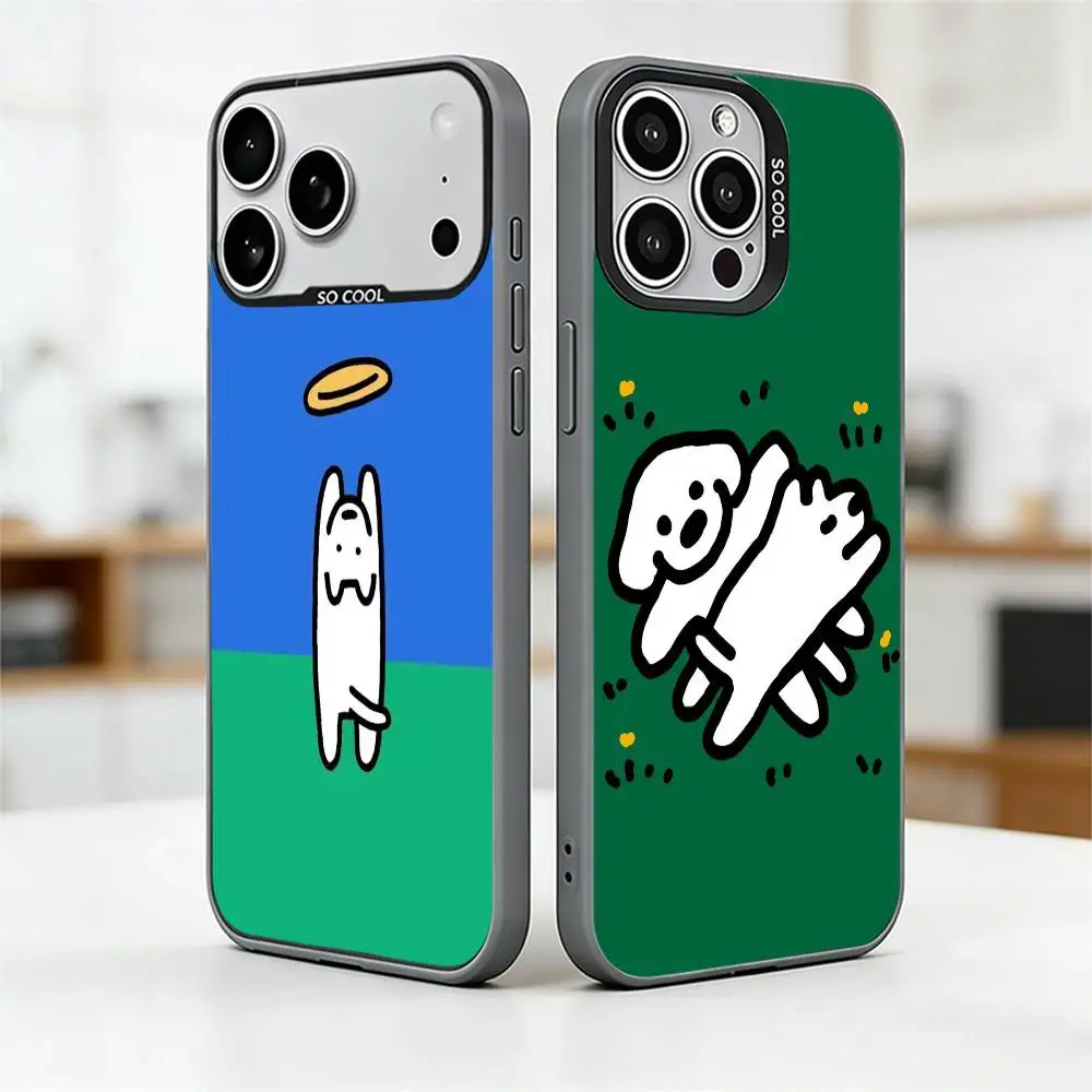 Capa de Celular Colorida Prateada com Cão Animado Fofo M-MATSU para iPhone 17, 16, 15, 14, 13, 12, 11 Plus, Pro Max, XS
